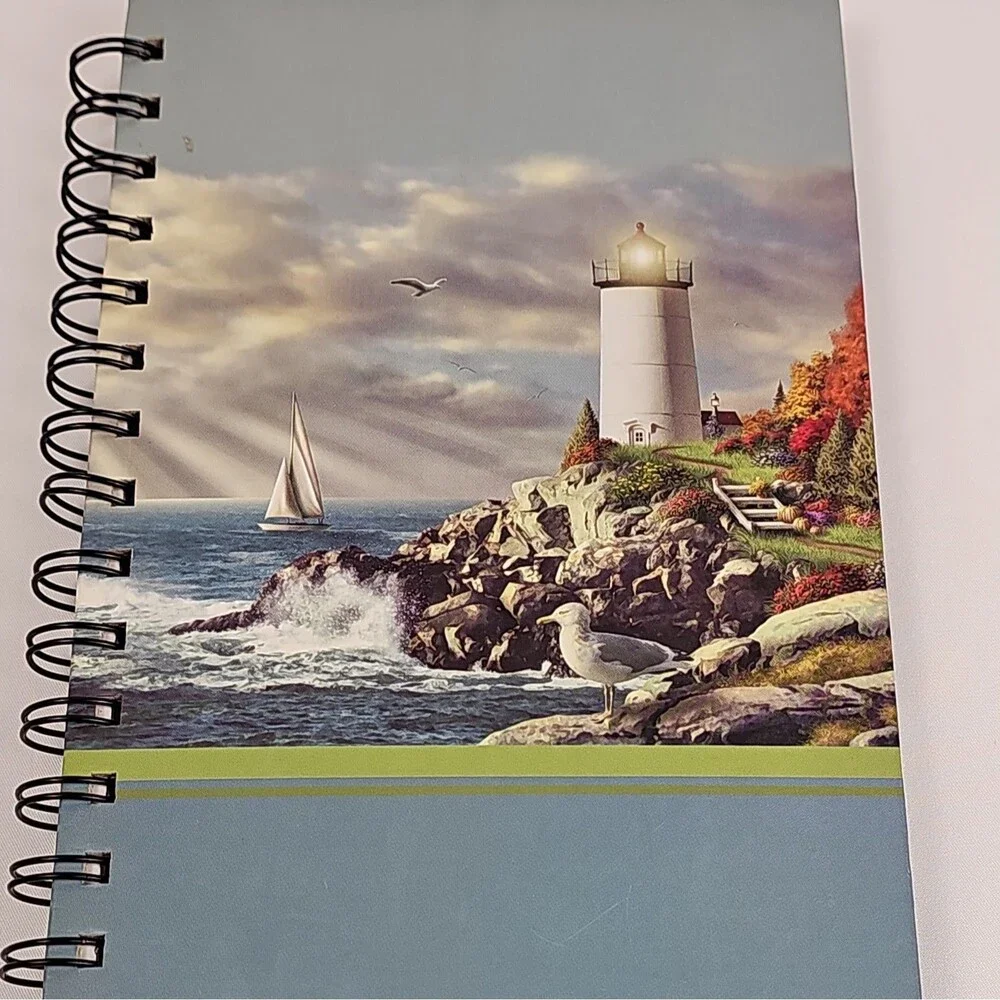 Vintage Lighthouse Spiral Bound Journal Notebook Coastal Nautical Sailboat